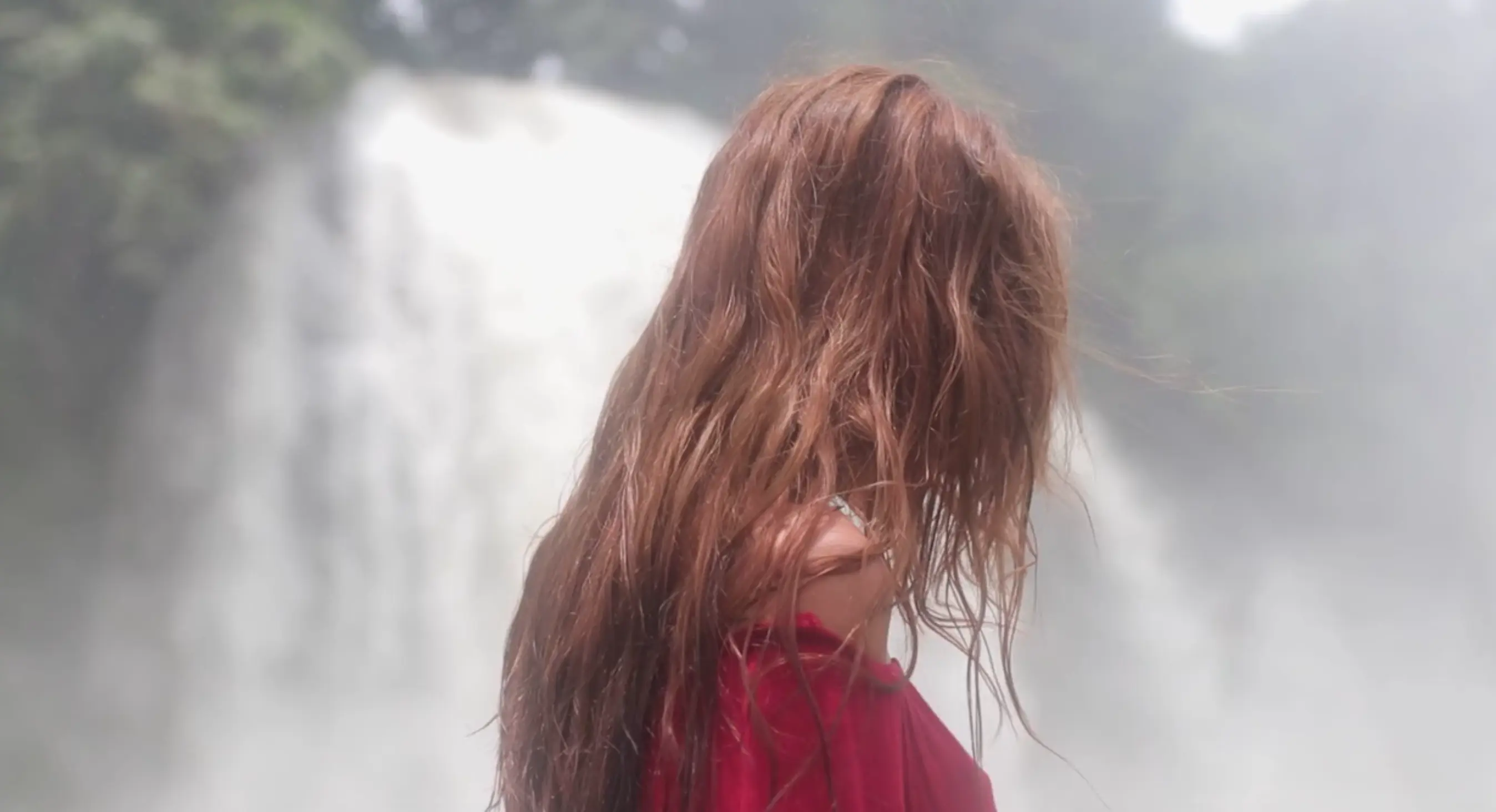 The back of a girls hair with a waterfall.